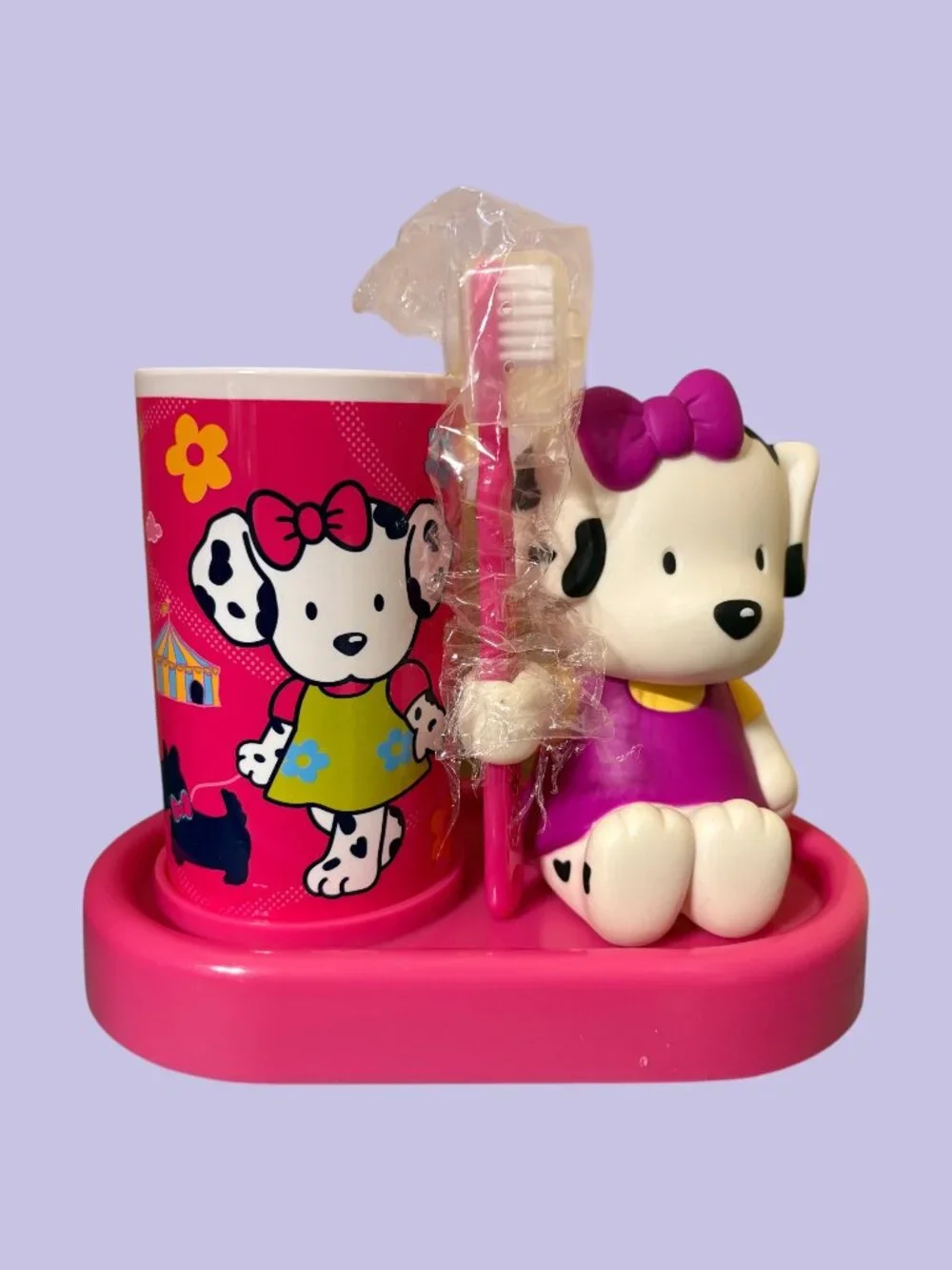Sanrio Spottie Dottie Toothbrush Holder Cup Dalmatian Dog Pink 2001 Vintage EUC